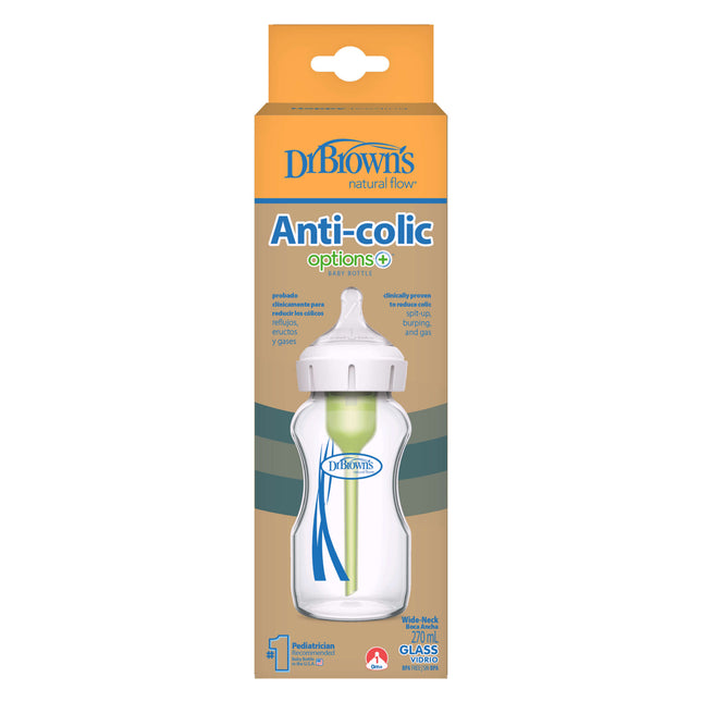 Dott. Opzioni Brown+ Biberon Anti-colica | Bottiglia in vetro a collo largo da 270 ml