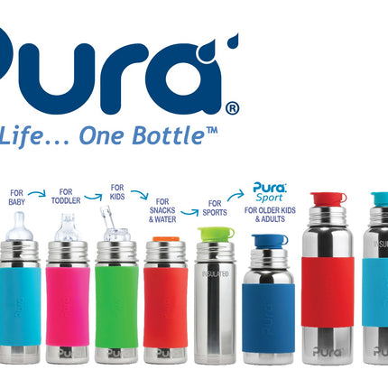 Pura thermos tuitfles RVS 260 ml + silicone tuitspeen + silicone reisdop + unicorn sleeve