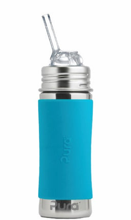 Bottiglia con cannuccia Pura in acciaio inox 325 ml + cannuccia in silicone free flow + tappo da viaggio in silicone + custodia aqua