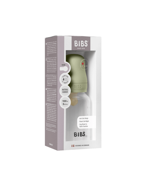 BIBS Baby Bottle Round Latex 1 pack 150 ml Slow Flow Sage - BIBS - Babywinkel - 5713795265350