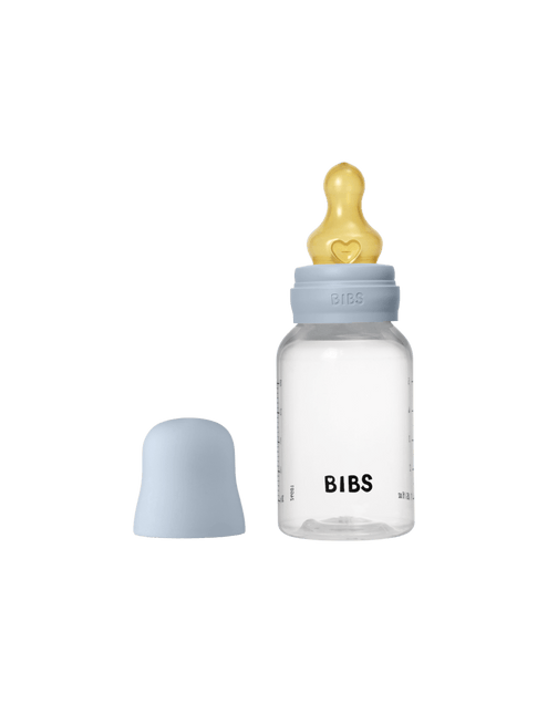 BIBS Babyfles Round Latex 150Ml Slow Flow Baby Blue - BIBS - Babywinkel - 5713795265329