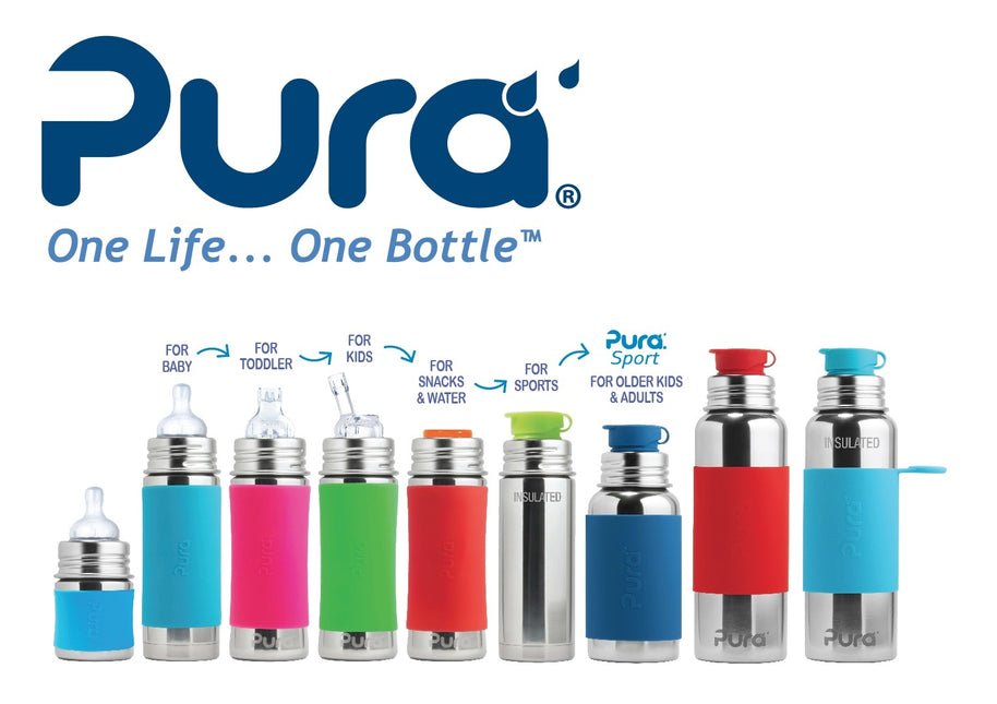 Pura Biberon in acciaio inox 325 ml Set blu 4 pezzi