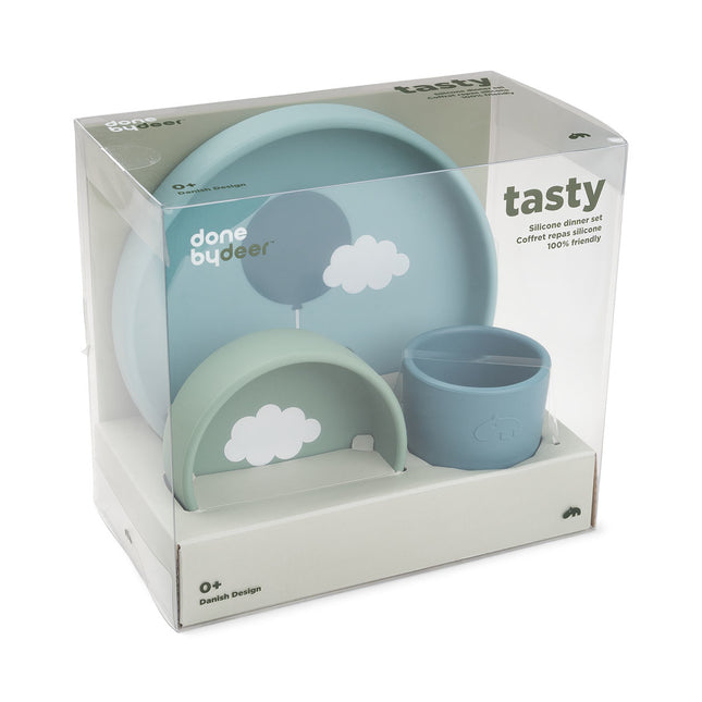 Set di stoviglie per bambini Done by Deer Happy Clouds Blu 3 pezzi