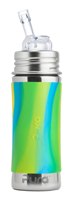 Pura Baby Bottle Straw Acciaio Inox 325Ml Set Aqua Swirl 4 pezzi