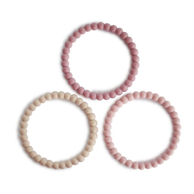 Mushie Anello di dentizione Bracciale in silicone Lino/Peonia/Rosa pallida 3 pezzi