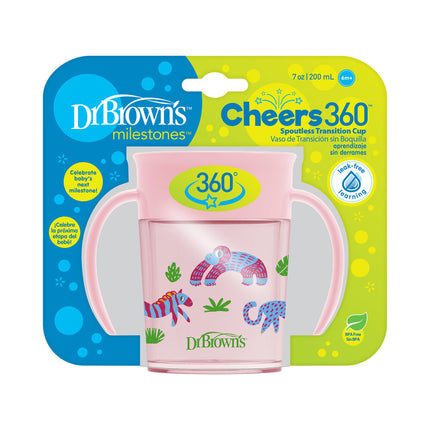 Il dott. Tazza da bere Brown's Cheers 360 con manici rosa 200ml