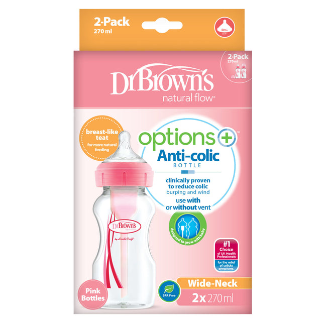 Il dott. Brown's Options + Bottiglia a collo largo 270ml duopack rosa