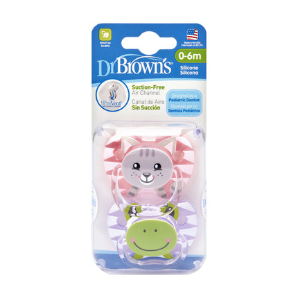 Il dott. Brown's Teat Stage 1 Pink confezione da 2 facce di animali