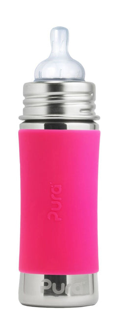 Pura Biberon in acciaio inox 325 ml Set rosa 4 pezzi