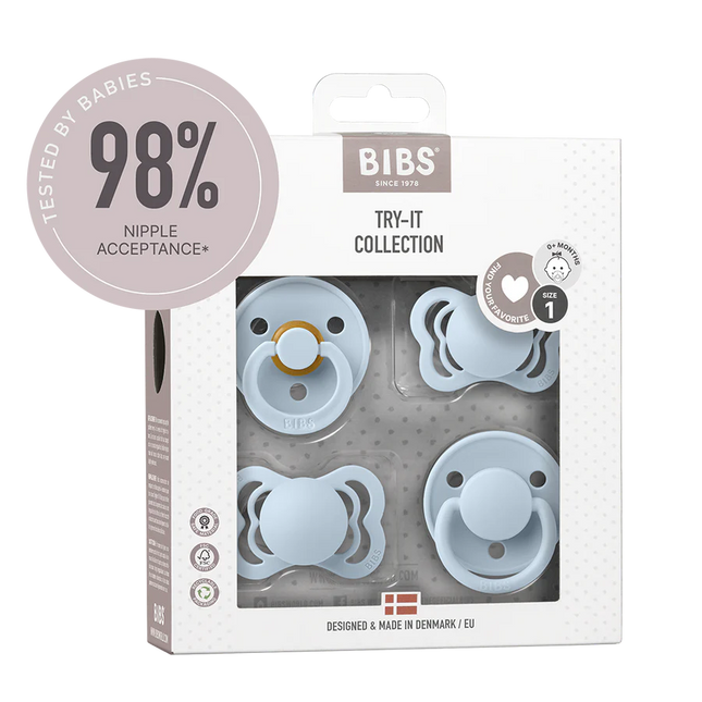 Ciuccio BIBS Taglia 1 Confezione di prova Baby Blue