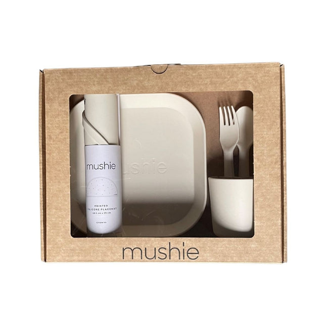 Mushie Giftbox Set di stoviglie per bambini quadrato avorio