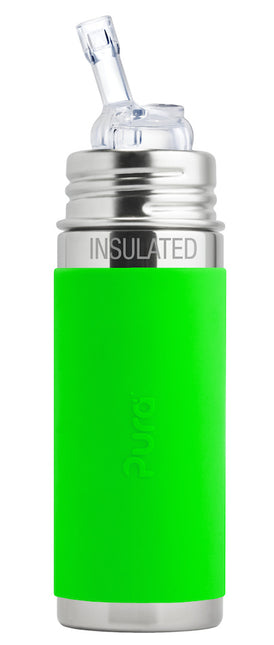 Pura Thermos Fiaschetta con cannuccia in acciaio inox 260Ml Set Verde 4 pezzi