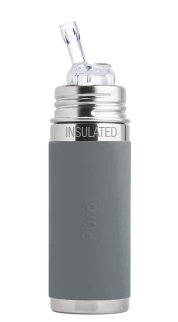 Pura Thermos Fiaschetta con cannuccia in acciaio inox 260Ml Set Grigio 4 pezzi