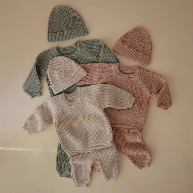 Cappello Mushie per bambini a maglia grossa menta chiara