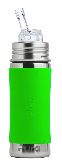 Pura Baby Bottle Straw Acciaio Inox 325Ml Set Verde 4 pezzi