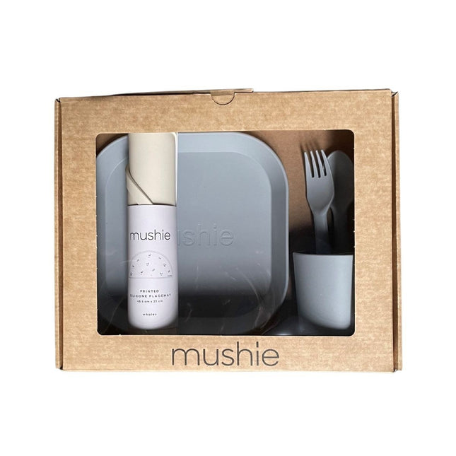 Set di stoviglie per bambini Mushie Giftbox Square Cloud