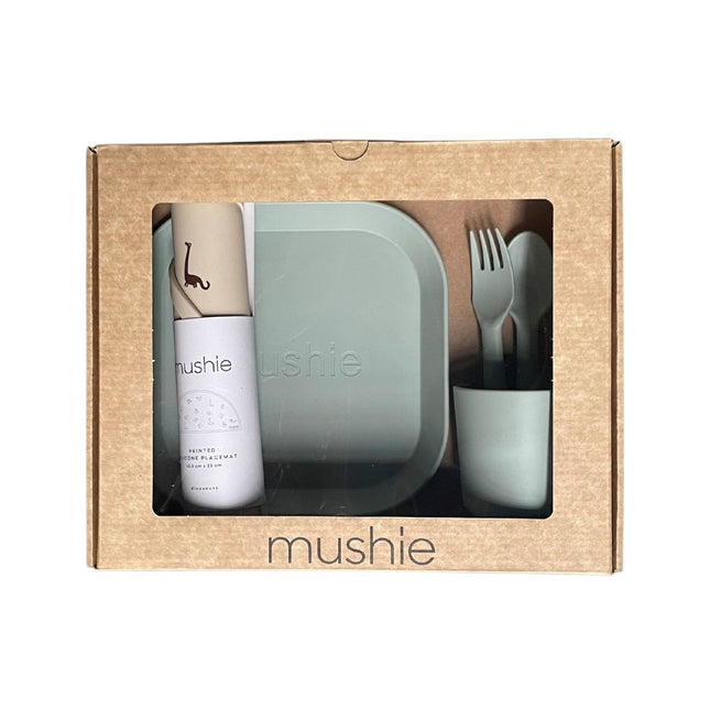 Mushie Giftbox Set di stoviglie per bambini quadrato Salvia