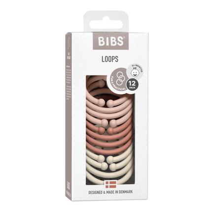 BIBS Anelli da gioco Blush/Woodchuck/Ivory 12 pezzi