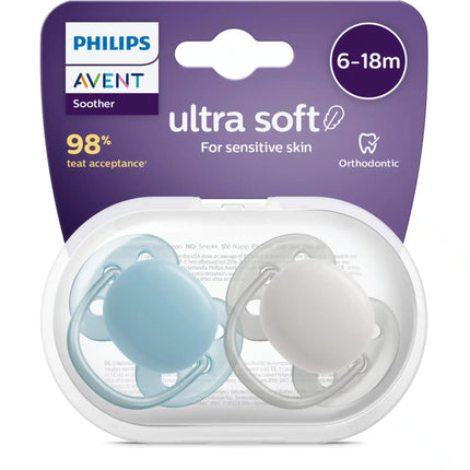 Philips Avent Succhietto +6 Mesi Morbido Blu/Grigio