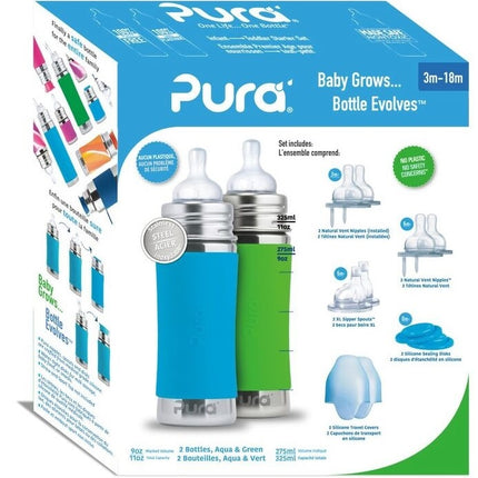 Pura Baby Bottle Starter Set 325Ml Aqua/Verde 12 pezzi