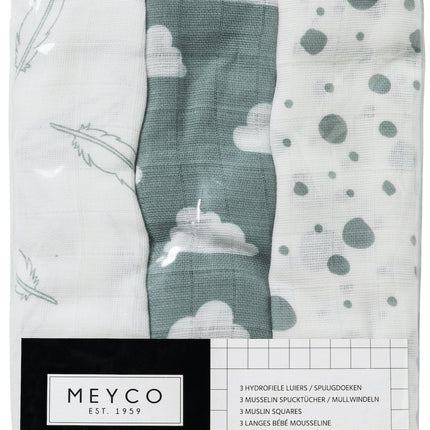 Meyco Panno Idrofilo 3St Piume-Nuvole-Punti Verde Pietra/Bianco 100% cotone