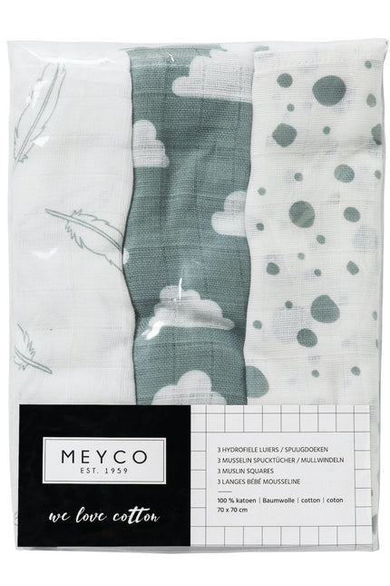 Meyco Panno Idrofilo 3St Piume-Nuvole-Punti Verde Pietra/Bianco 100% cotone