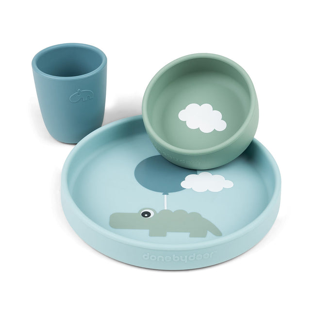 Set di stoviglie per bambini Done by Deer Happy Clouds Blu 3 pezzi