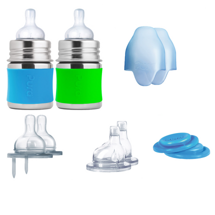 Set di supporti per biberon Pura 150Ml Aqua/Verde 12 pezzi