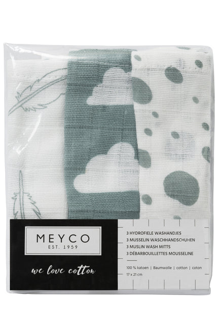 Meyco Asciugamano 3St Piume-Nuvole-Punti Verde Pietra/Bianco