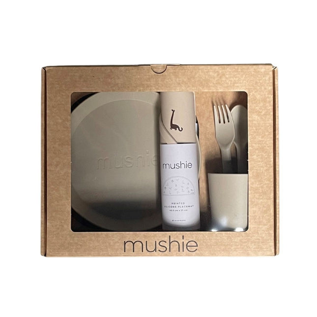 Set di stoviglie per bambini Mushie Giftbox Round Vanilla