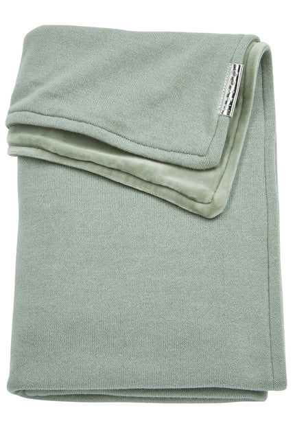 Meyco Coperta per culla in maglia di velluto Basic Verde Pietra