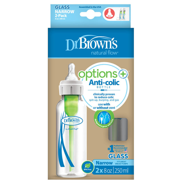 Il dott. Brown's Options+ Bottiglia Anticolica Confezione da 2 bottiglie a collo standard da 250 ml in vetro