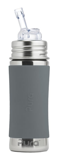 Pura Baby Bottle Straw Acciaio Inox 325Ml Set Grigio 4 pezzi