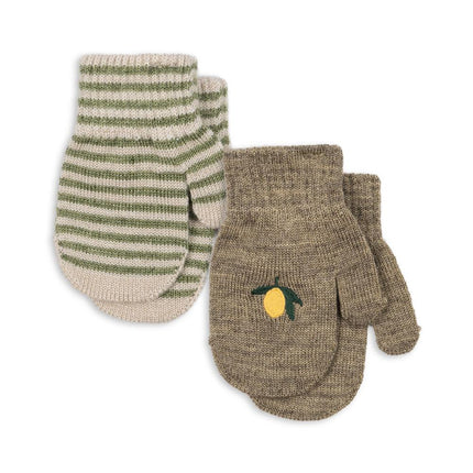 Konges Slojd 2 Pack Filla Mittens Lemon/Stripe